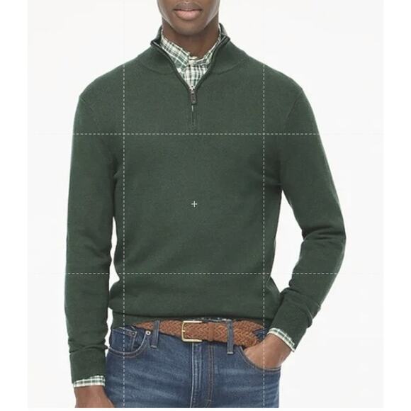 J.Crew Cotton Half-Zip Sweater Mens M Green Pullover Ribbed Trim Zipper BF091 LS - Picture 1 of 7